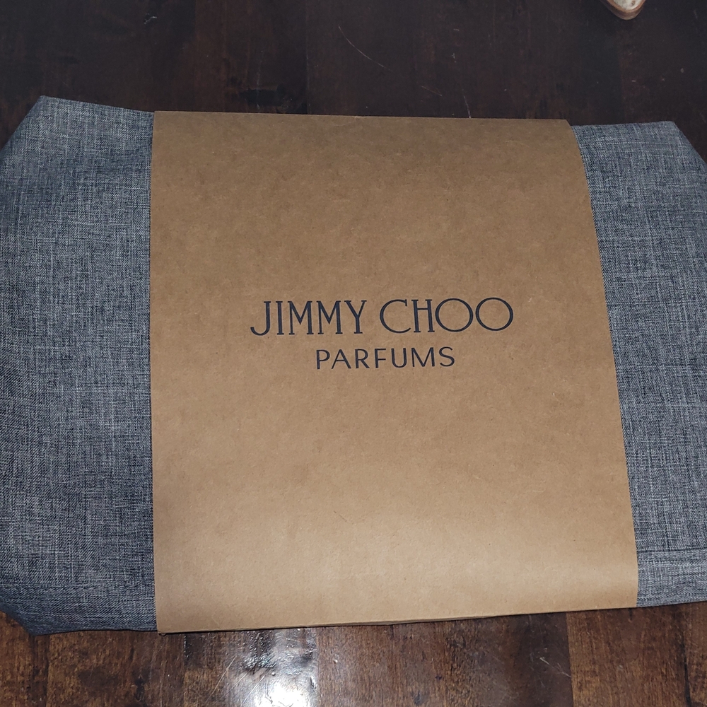 Jimmy Choo Gray and Tan Fabric Pouch
